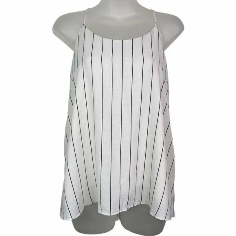 NWT EMBRACE LOS ANGELES DEAR HANNAH IVORY‎ W/BLACK STRIPES LINED BLOUSE MEDIUM